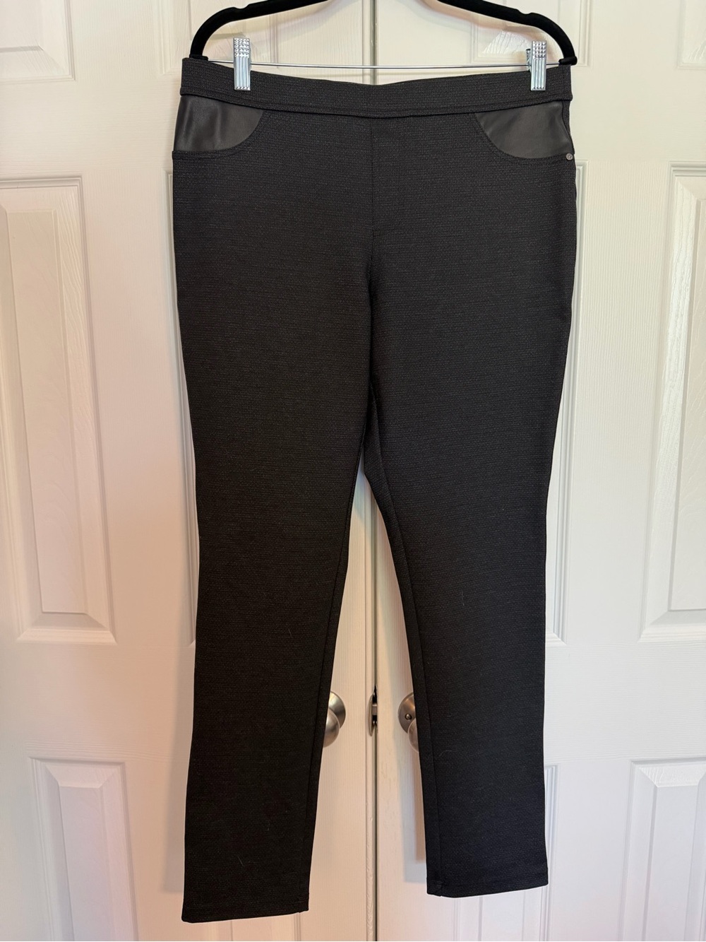 DKNY Black Cropped Ponte Ankle Pants with Faux Leather Trim